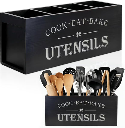 Extra Large Kitchen Utensil Holder for Countertop, 4 Compartment Large Capacity Utensil Organizer, Holds 30 Plus Cooking Utensils, Kitchen Counter Organizer, Space Saving Storage
