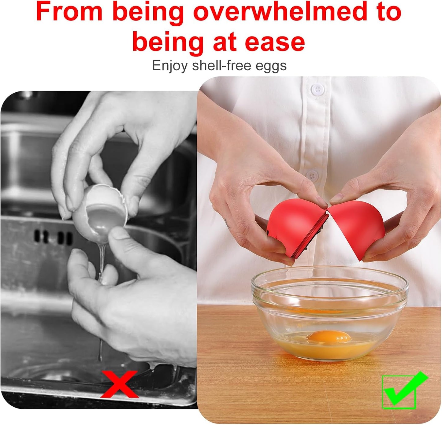 Egg Cracker, Silicone Egg Shell Opener, Cute Egg Shaped Design, Opens Eggs with Ease, A Little Happiness Boost for Your Kitchen. (Color: Red, 1-Pack)