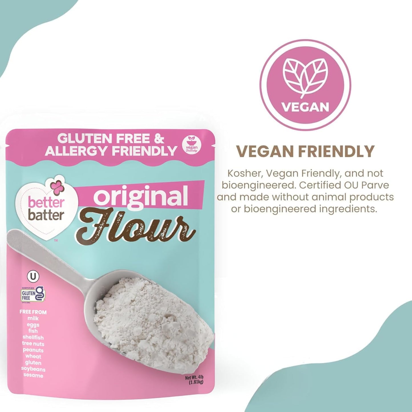 Better Batter Original Blend Multipurpose Gluten Free Flour 2.5lb – Certified GFCO, Vegan, Kosher, Non-GMO – Top 9 Allergen Free, Award Winning Cup-for-Cup Baking Alternative to Regular Wheat Flour