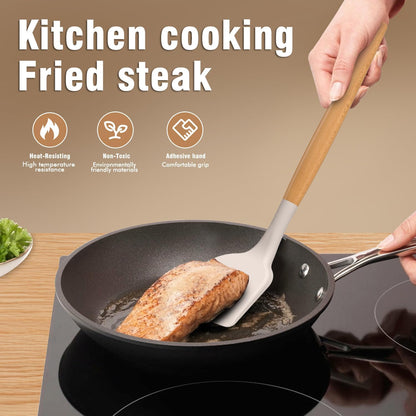 AVGPD Silicone Cooking Utensils Set, Silicone Utensils for Cooking, 446° Heat Resistant Kitchen Utensil Silicone Spatula Sets, Kitchen Gadgets for Non-Stick Cookware BPA FREE (Cream White)