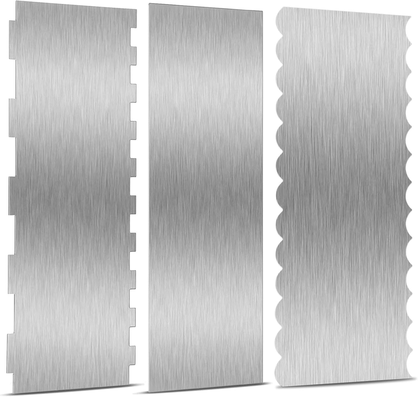 2 Pieces 8.7 Inche Stainless Steel Cake Scraper Double Sided Patterned Edge Stripe Edge Smoother Frosting Scraper Cake Decorating Cake Decorating Comb Cake Scraper For Butter Cream Mousse(2, 2)