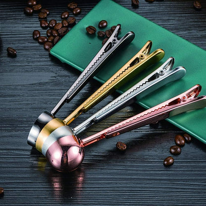 Coffee Scoop Clip Stainless Steel Tablespoon Coffee Spoon With long handle Multifunction Sealing Bag Clip For Tea, Coffee, Protein Powder, Instant Drinks, Kitchen Tools