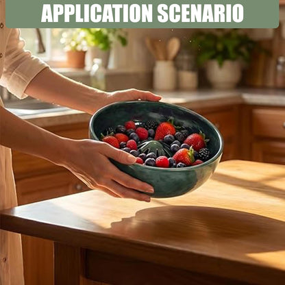 Pod Pottery Berry Washing Bowl Ceramic - Hydro Vortex Fruit Colander with Integrated Drain Spout - 360-Degree Automatic Rotating Rinser for Grapes & Vegetables - Elevated Center Cone (Green)