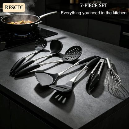 Elegant White Gold Silicone Cooking Utensils Set - Non-Toxic, Dishwasher Safe Kitchen Utensils Set with Heat Resistant Comfort Handles - Includes Spatula & Spoon for Nonstick Cookware