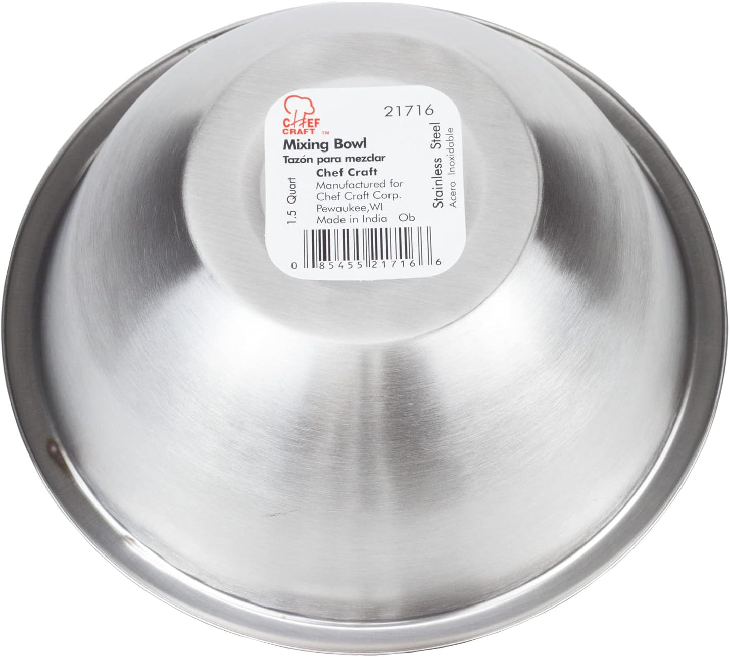 Chef Craft Brushed Mixing Bowl, 8-Quart, Stainless Steel