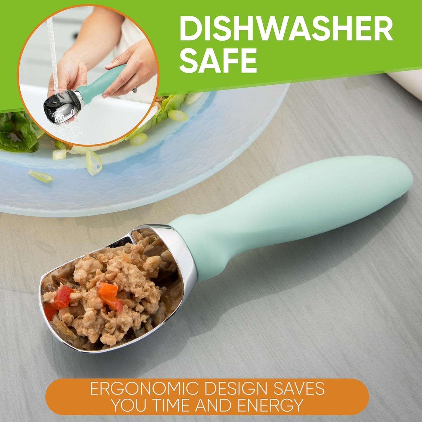 Spring Chef Heavy Duty Ice Cream Scoop with Comfortable Handle - Professional Ice Cream Scooper for Gelato, Sorbet, Cookie Dough, Melon, Frozen Yogurt - Dishwasher Safe Metal Kitchen Tool - Black