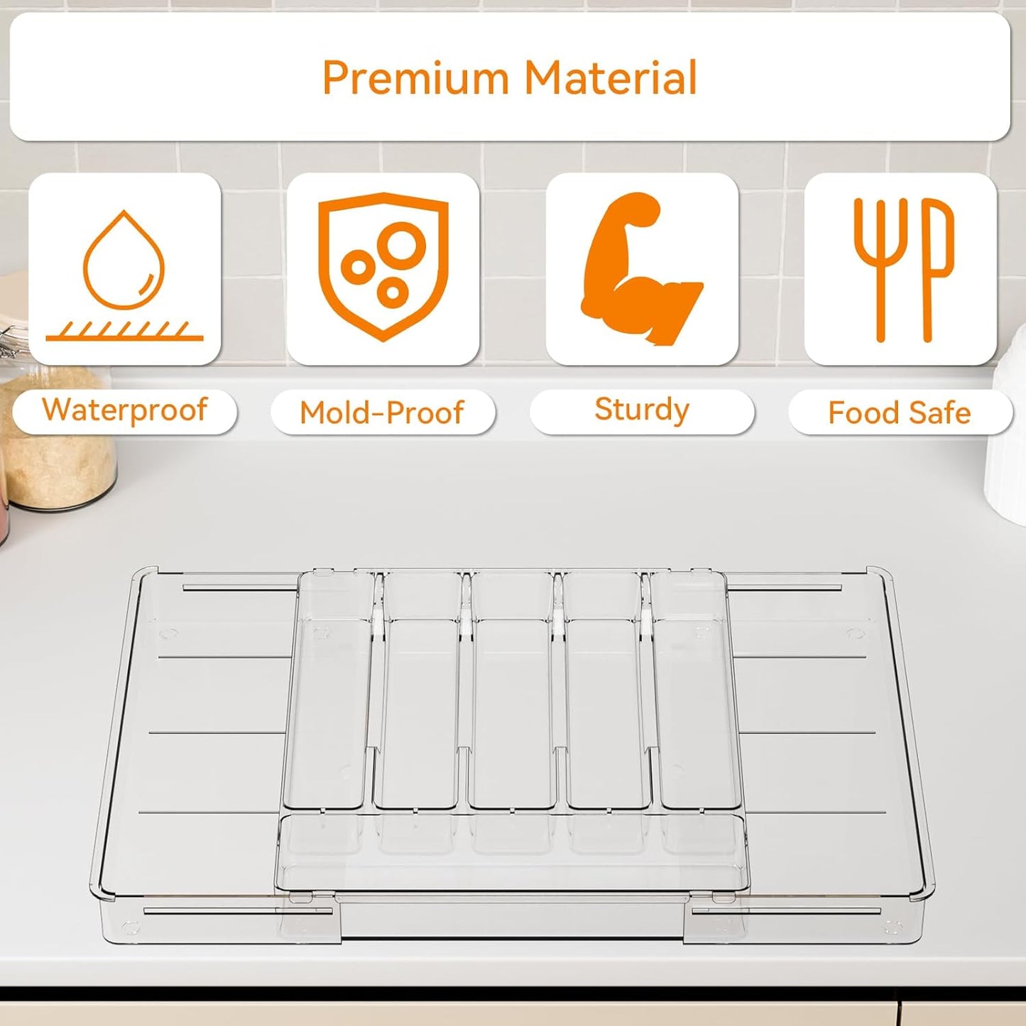 Yieach Clear Expandable Silverware Drawer Organizer,9.4-15.6In Adjustable Silverware Tray for Drawer,Acrylic Kitchen Utensil Drawer Organizer for Cutlery,Flatware Organizers and Fork and Spoon Holder