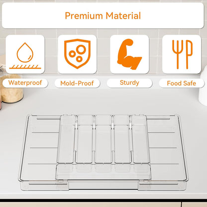 Yieach Clear Expandable Silverware Drawer Organizer,9.4-15.6In Adjustable Silverware Tray for Drawer,Acrylic Kitchen Utensil Drawer Organizer for Cutlery,Flatware Organizers and Fork and Spoon Holder