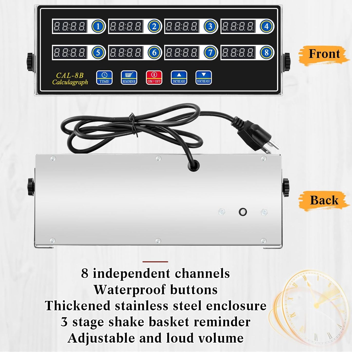 Relaxweex 1 Pack Commercial 8 Channel Digital Kitchen Timer, Multi-Countdown Timer with Loud Alarm & Large LCD Display, Wall Mount or Countertop for Restaurant, Fry Station, Baking & Lab Use