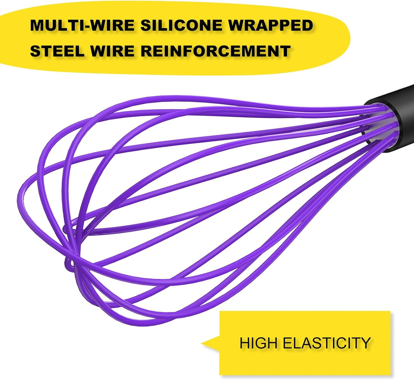 NileHome Silicone Whisk Set 8" 10" 12" Kitchen Whisk Kitchen Wisk Wire Whisks for Cooking, Whisking, Blending, Beating, Stirring-Black 3 Pack