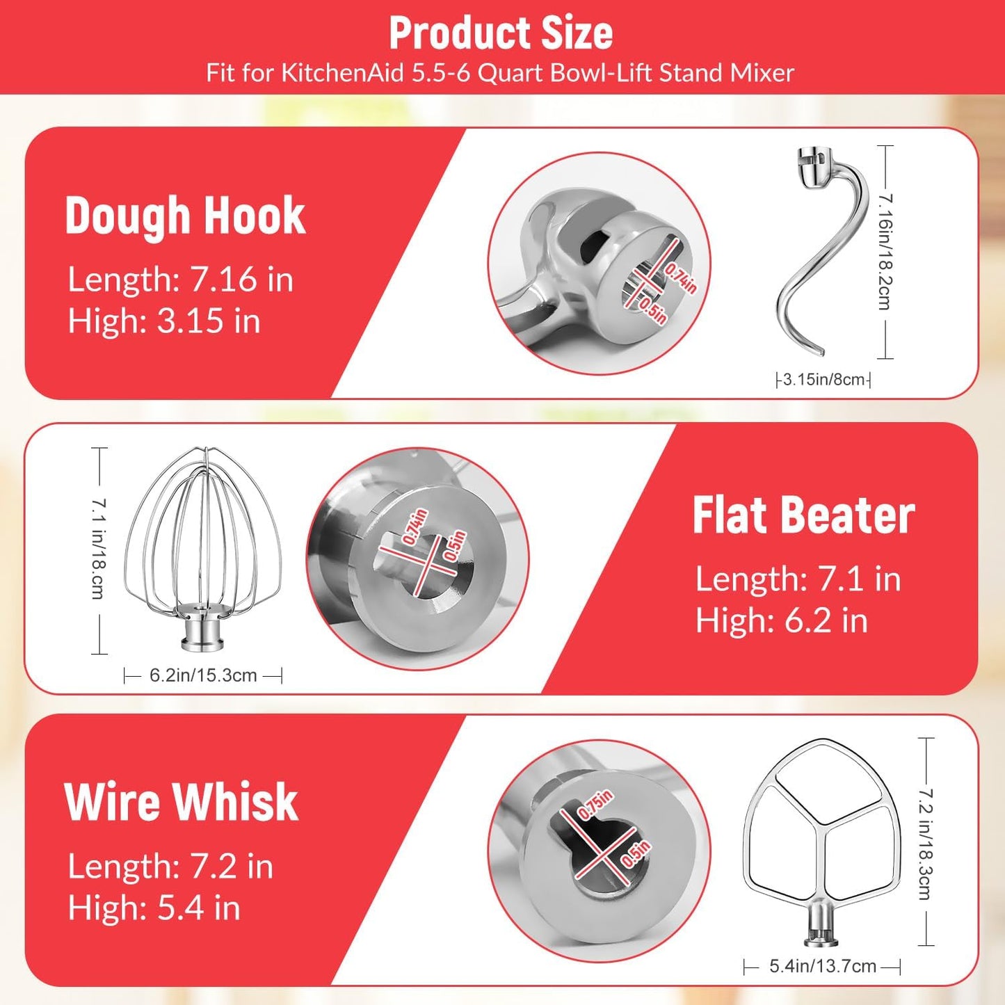 Flat Beater for KitchenAid 5-6 Quart Bowl-Lift Stand Mixer, Stainless Steel Paddle Attachments Fits for Kitchenaid Professional 5 Plus and 600 Seris Mixer, Mixing Accessories, Dishwasher Safe