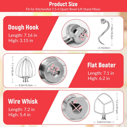Flat Beater for KitchenAid 5-6 Quart Bowl-Lift Stand Mixer, Stainless Steel Paddle Attachments Fits for Kitchenaid Professional 5 Plus and 600 Seris Mixer, Mixing Accessories, Dishwasher Safe