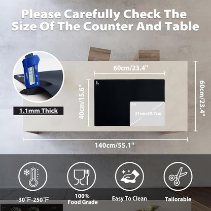 Thick Silicone Counter Mat Large 23.4"by15.6", Heat Resistant Mat for Kitchen Table/Countertop Protector/Non Stick Pastry Baking Placemats, Silicone Pad for Crafts Kids, Super Kitchen Clear