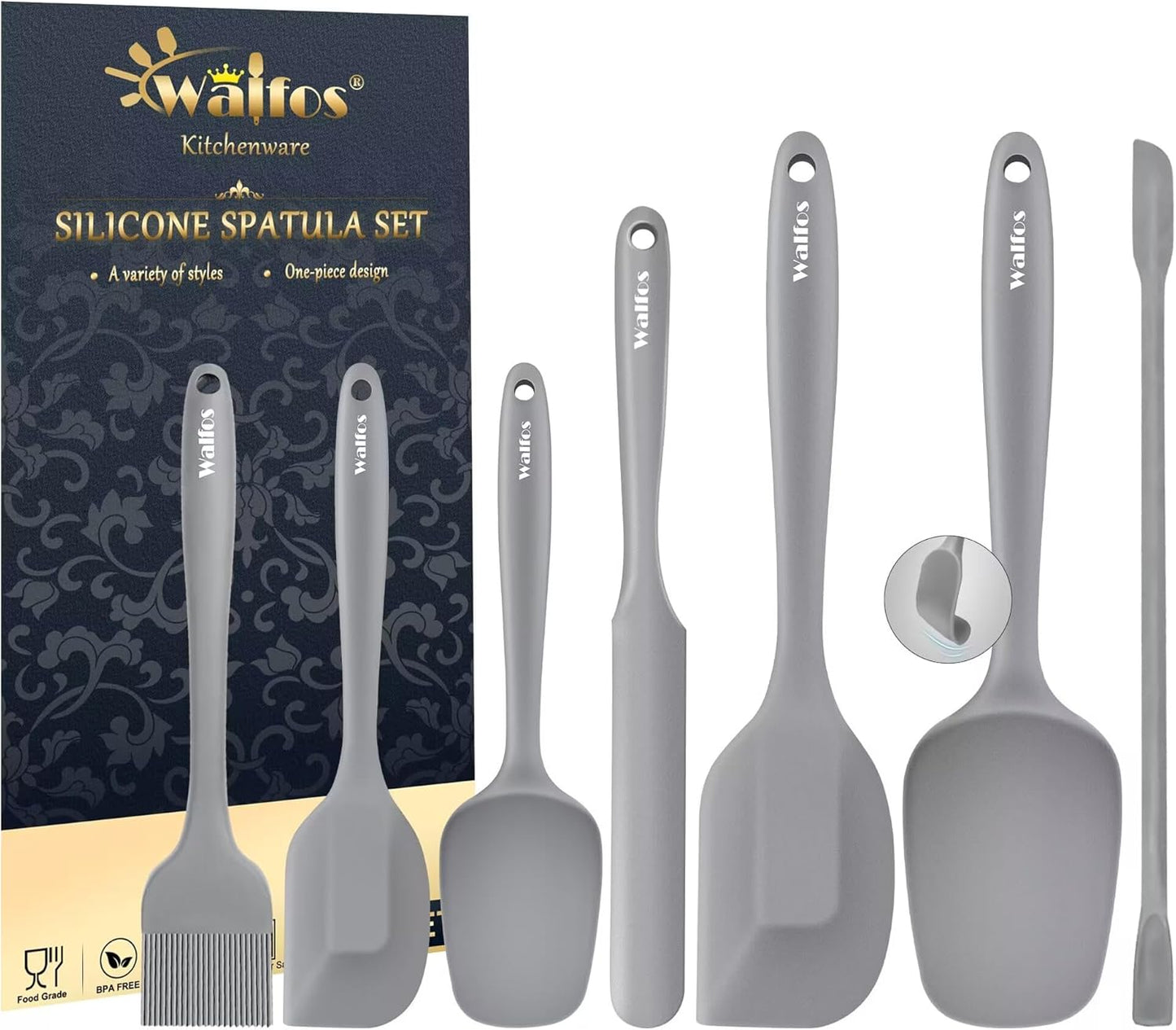 Walfos Silicone Spatula Set of 5 - (600°F) High Heat Resistant Kitchen Scraper Spatulas, One-Pieces Seamless Design, Perfect for Cooking Mixing & Baking - BPA Free and Dishwasher Safe,black