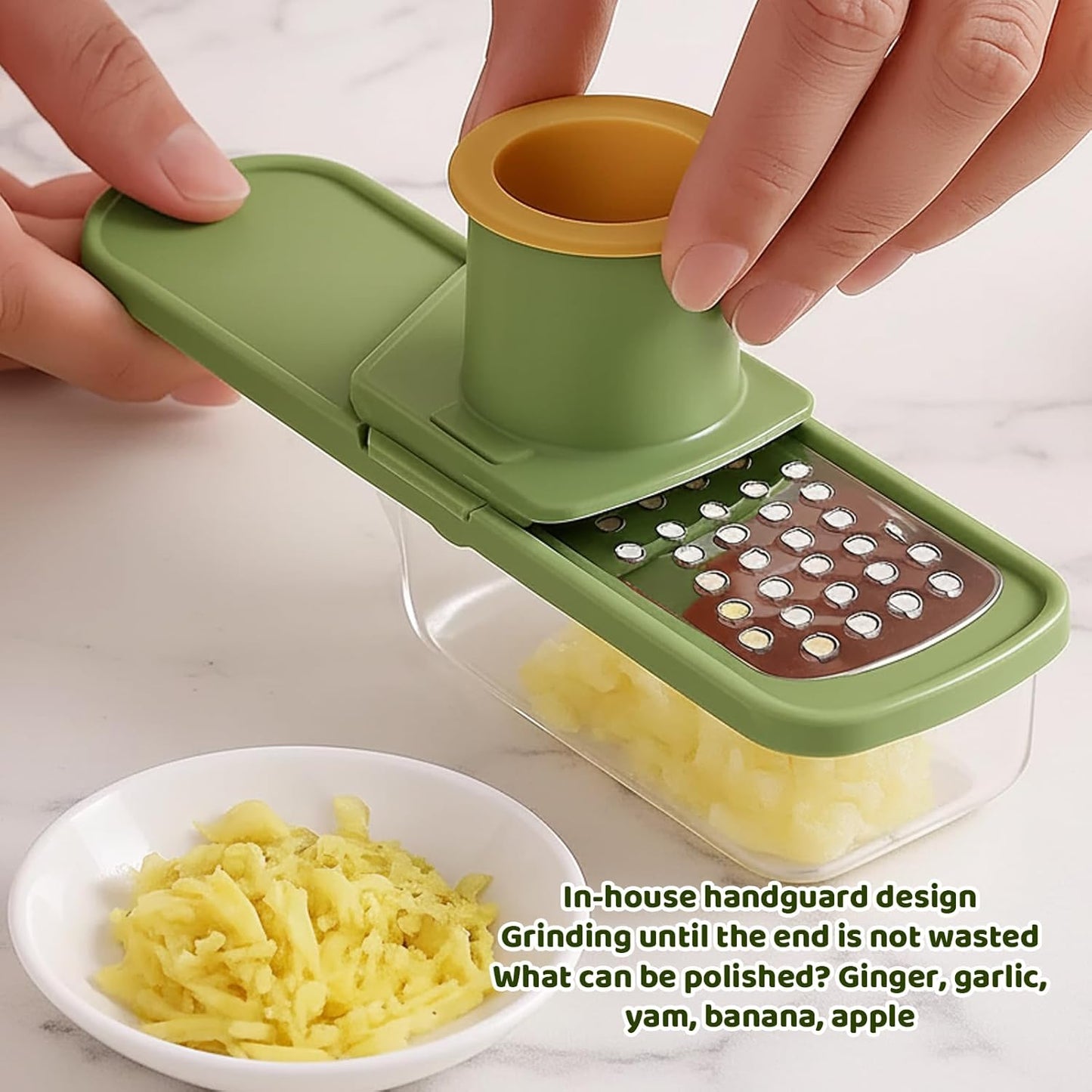3-in-1 Garlic Slicer Super Thin,Garlic Ginger Grinder Set with 1 Grater and 2 Cleaning Brushes, Stainless Steel Blades, ABS and PET Material, Easy to Use and Clean, Kitchen Essential