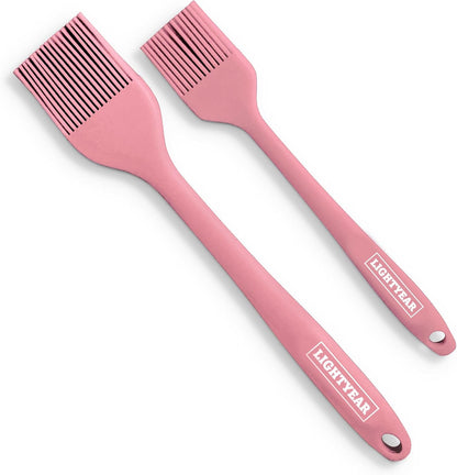 Lightyear Silicone Basting Pastry Brush Set (2 Pcs) ❘ 450°F Heat Resistant Oil Brush for Your Kitchen - Ideal For BBQ’s, Baking & Cooking | 100% Food Grade Silicone - BPA Free & Dishwasher Safe (Red)