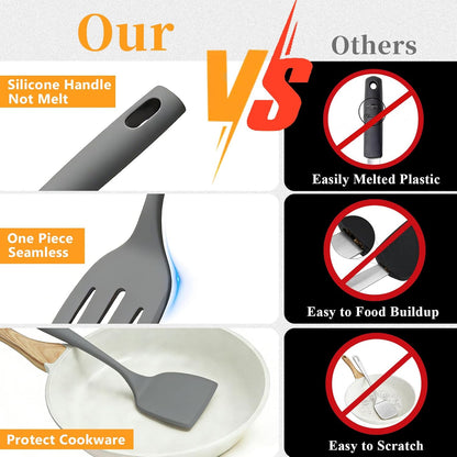 Silicone Spatula Turner Set, 600°F High Heat Resistant Spatulas for Cooking, BPA Free, Large Flexible Kitchen Utensils Flipping Eggs, Pancakes, Fish, Burgers, Dishwasher Safe (4 Pack, Black)