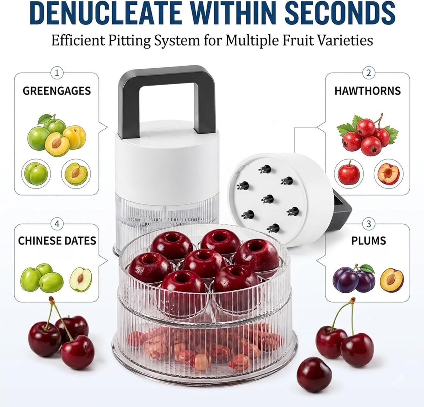 Cherry Pitter 2 packs – Multiple Cherry Pitter Tool, 7-Hole Cherry Corer for Easy, Complete Pit Removal, Quick & Mess-Free Cherry Jam, Baking & Kitchen Prep