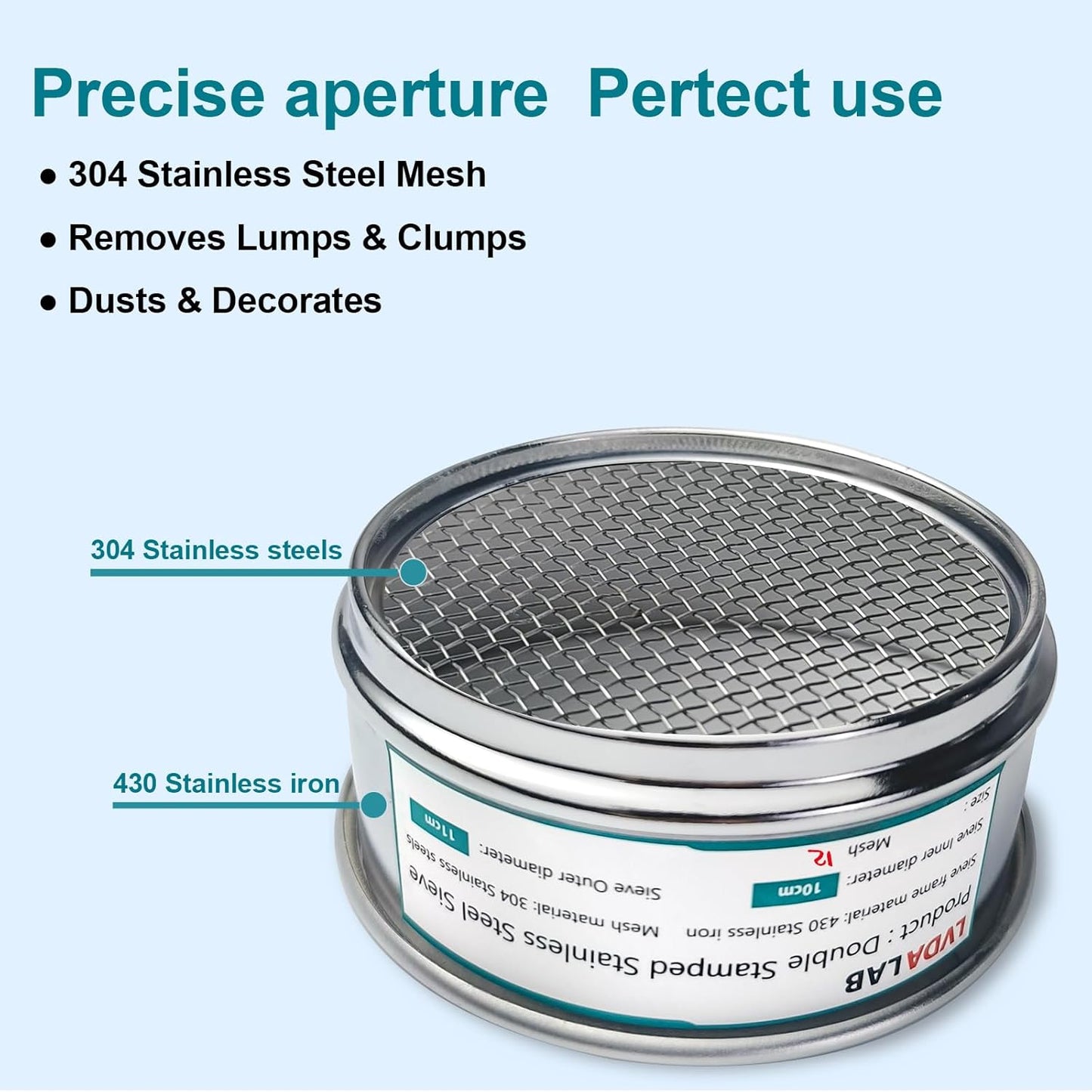 304 Stainless Steel Mesh Lab Sieve, 325 Mesh (0.045mm) Aperture Test Sieve, 4inch(10cm) Economy Standard Analysis Sample Test Sieves for Industrial Laboratory Homes - Colors B
