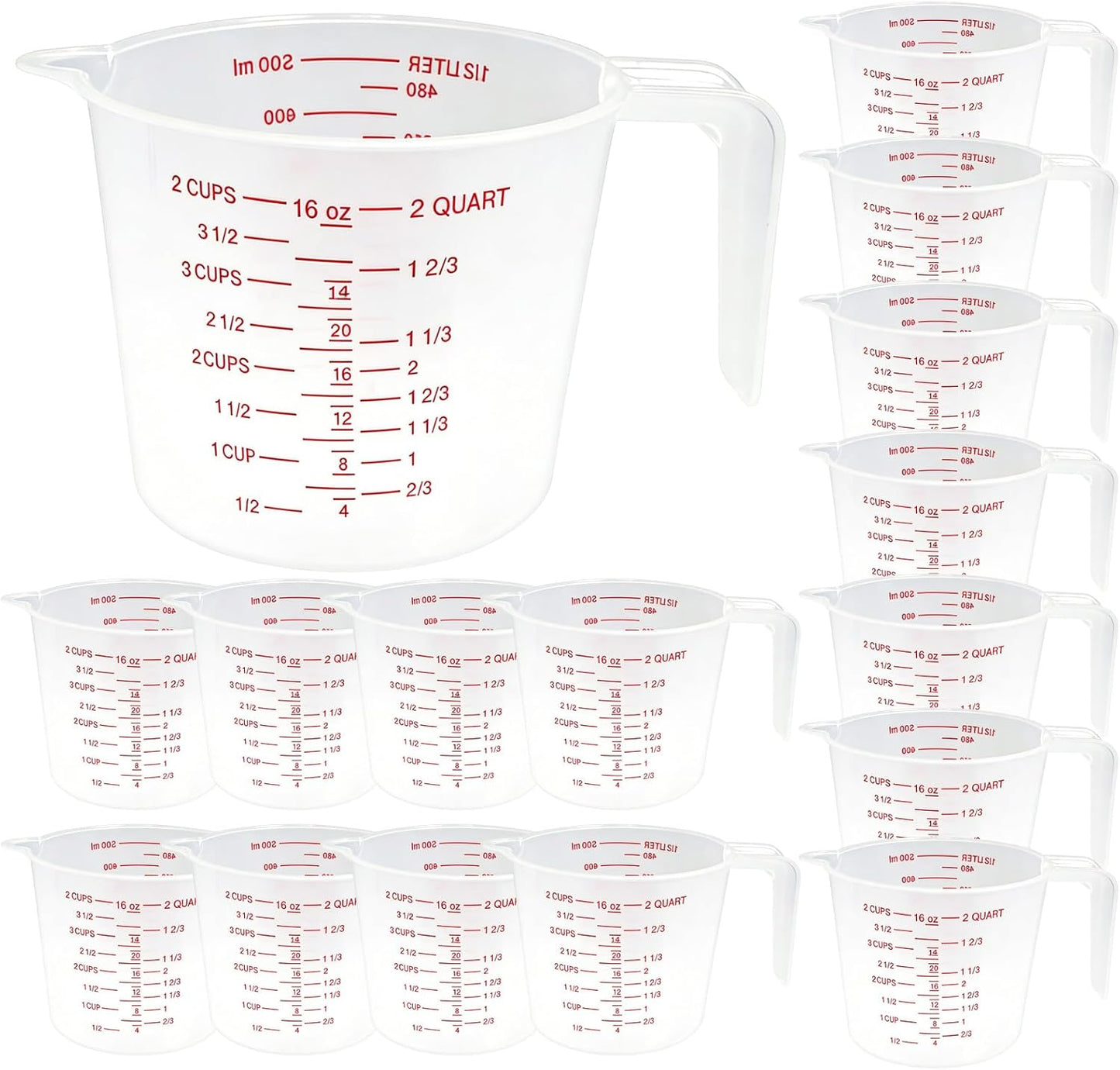 16 Pcs 4 Cup Capacity Plastic Measuring Cup, 32 Oz/1000 ml Clear Graduated Measuring Cups Plastic Mug with Spout and Handles Ounce and Ml Cup Marking for Recipe Ingredient, Flour, Water, Liquid