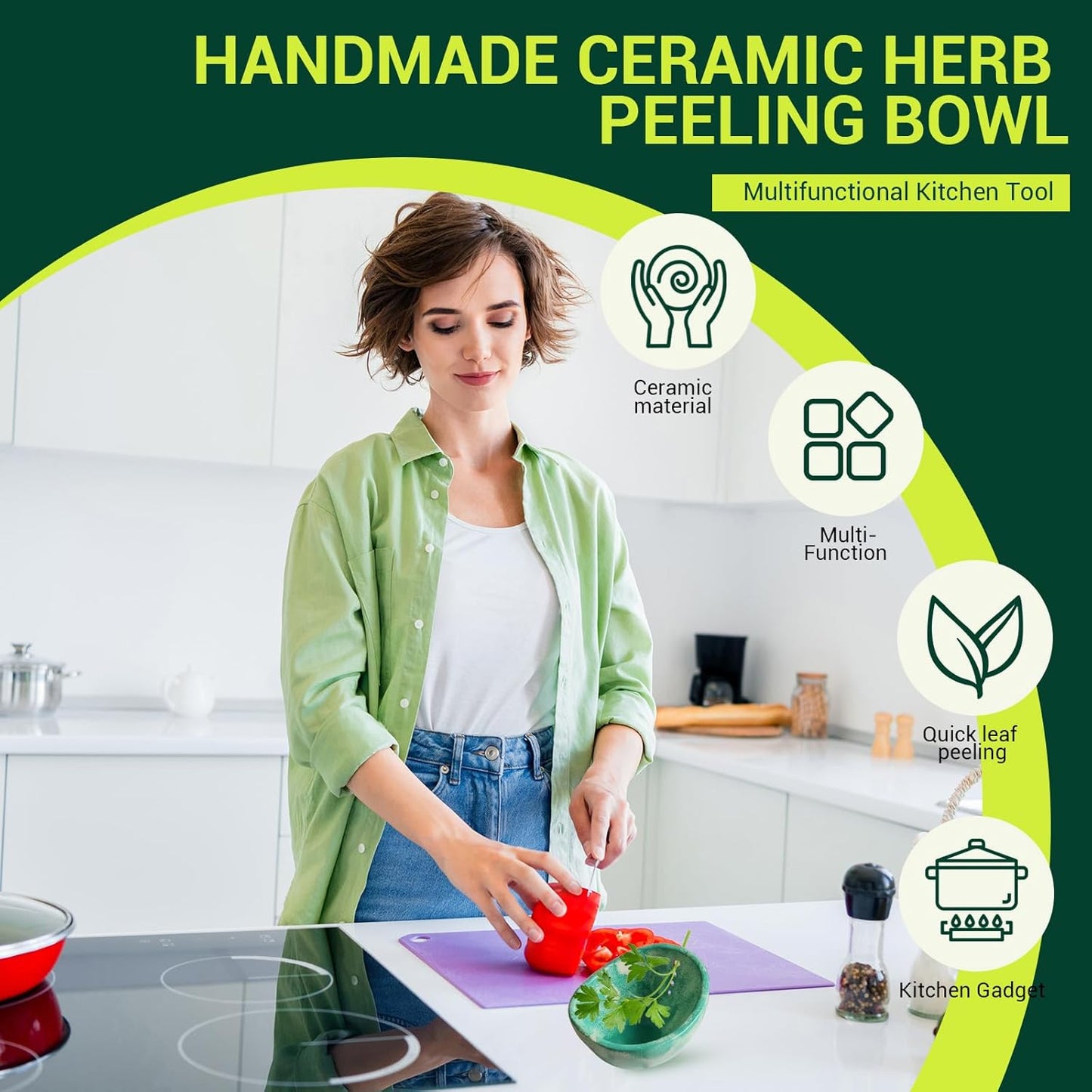 Pottery Herb Stripper Bowl, Ceramic Herb Peeling Bowl, Efficient Herb Peeling Cup for Salads and Cooking, Handmade with Different Hole Sizes for Separating Leaves and Stems (White)