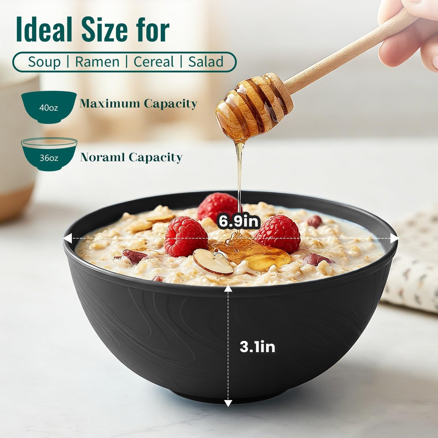 Wheat Straw Bowls 40 OZ, Unbreakable Salad Container for Lunch, Plastic Bowls with Lids, Microwavable Meal Prep Bowls for Cereal, Ramen, Soup, Leftovers - 4 Large Bowls and 4 Lids, Multi
