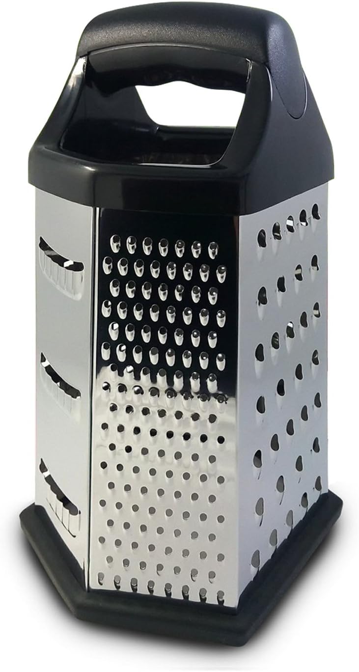 Box Graters for Kitchen, 6 Sided, Multi-purpose Cheese and Veggie Cutter, Stainless Steel With Cooking Secrets Ebook