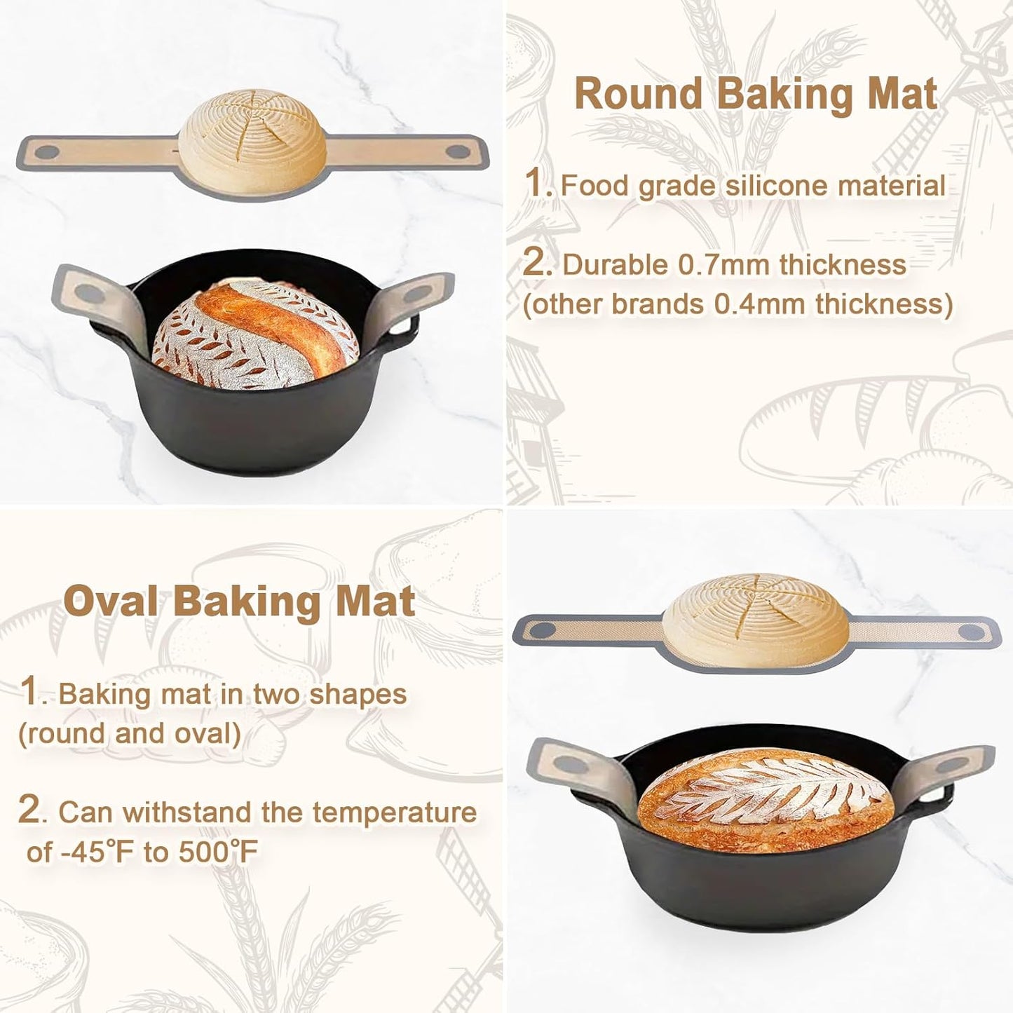 Bread Making Tools and Supplies, Set of 7, inclued Round Baking Mat and Oval Baking Mat, Sourdough Danish Dough Whisk, Bread Lame Dough Scoring, Bread Scraper Dough Cutter, Perfects Gift for Baker