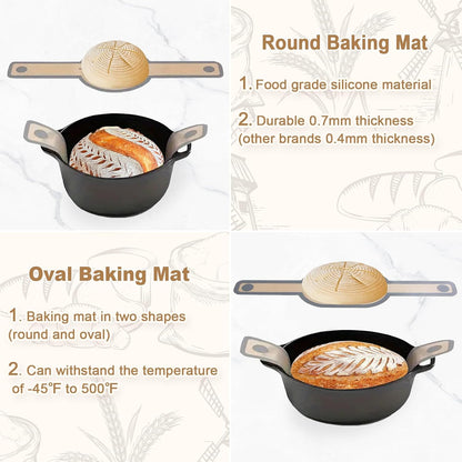 Bread Making Tools and Supplies, Set of 7, inclued Round Baking Mat and Oval Baking Mat, Sourdough Danish Dough Whisk, Bread Lame Dough Scoring, Bread Scraper Dough Cutter, Perfects Gift for Baker