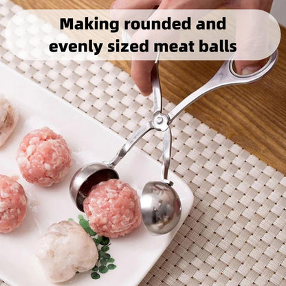 Stainless Steel Meatball Maker and Melon Baller, 1.38 inch Dual Scoop, Non-Stick with Anti-Slip Handles