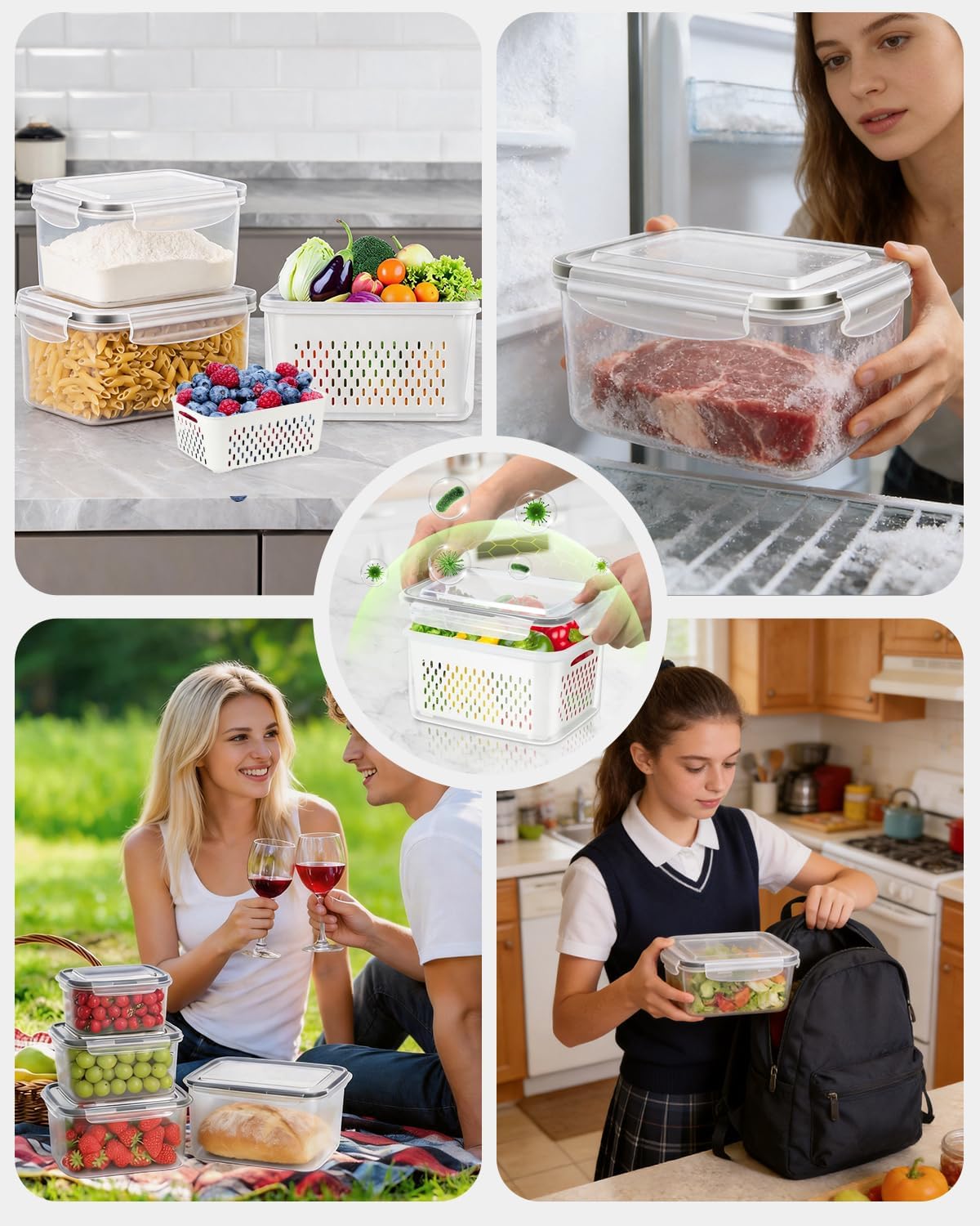 TBMAXS 5 Pack Fruit Storage Containers for Fridge Food Container with Colander Airtight BPA Free Plastic Berry Keeper Produce Vegetable Saver Bins Keep Fresh