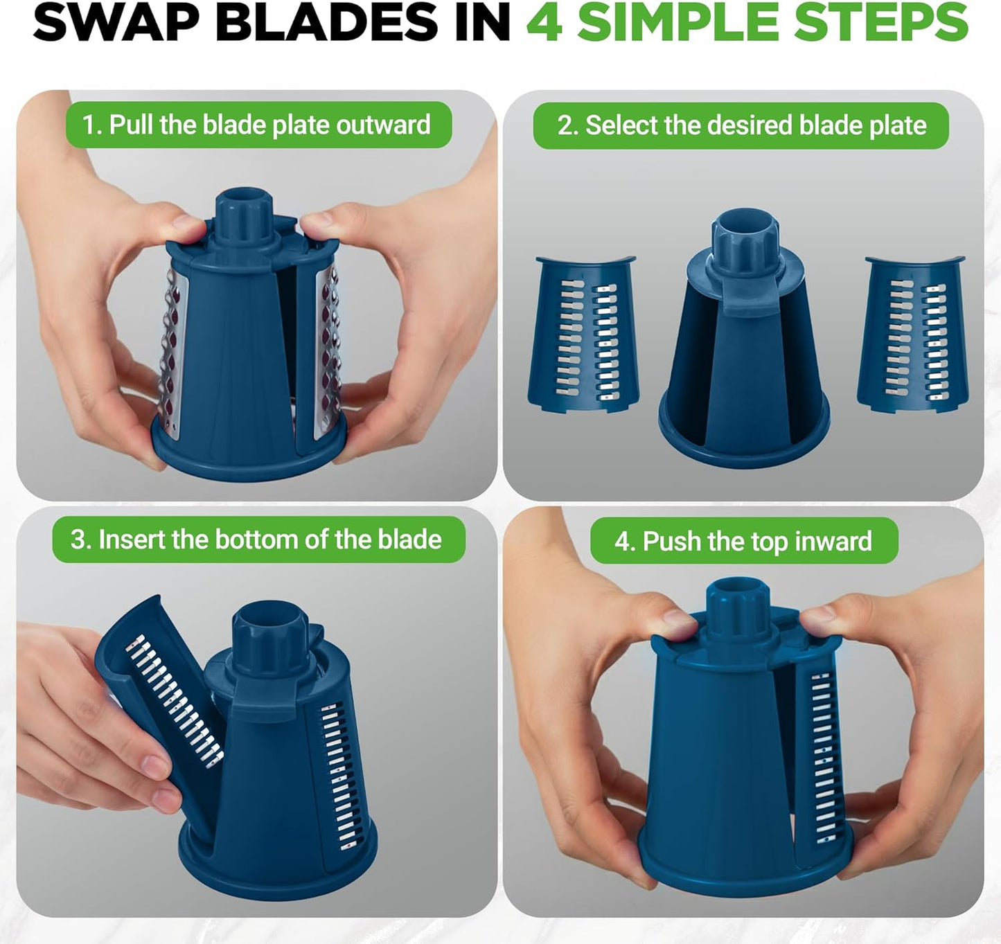 NutriChef 5 in 1 Cheese Grater & Shredder | 5 Different Blades for Thin, Thick, Julienne Strips, Wavy, & Straight Strips | Includes Hand Crank, Strong Suction Base & Storage Container | Black
