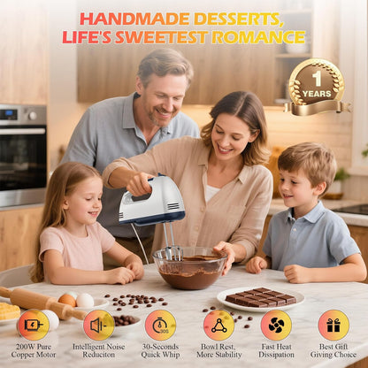 WADODO 7-Speed Electric Hand Mixer – Portable Food Mixer Kitchen Mixer with 304 *(1x Whisk, 2x Beater, 2x Dough hook) for Baking Cakes, Cream, Cookies, Light Pink