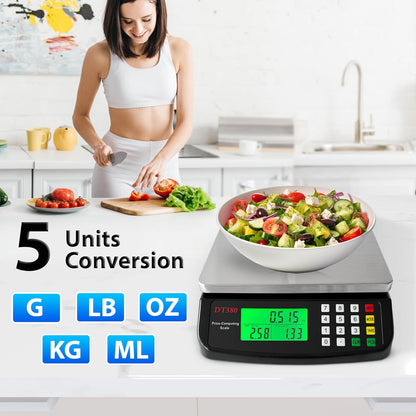 Large Digital Kitchen Scale 40kg/88lb Stainless Steel Price Computing Scale Counting Scale Deli Scale with LCD Display for Baking Bread Cooking Meat Prep Parts and Coins Adapter Included