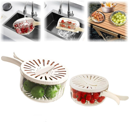 Multifunctional Fruit Washing Bowl with Strainer,2 in 1 Drain basket and Fruit Strainer Container with Lid,Fruit Washer Bowl for Kitchen,Fridge,Picnic & Camping(1QT)