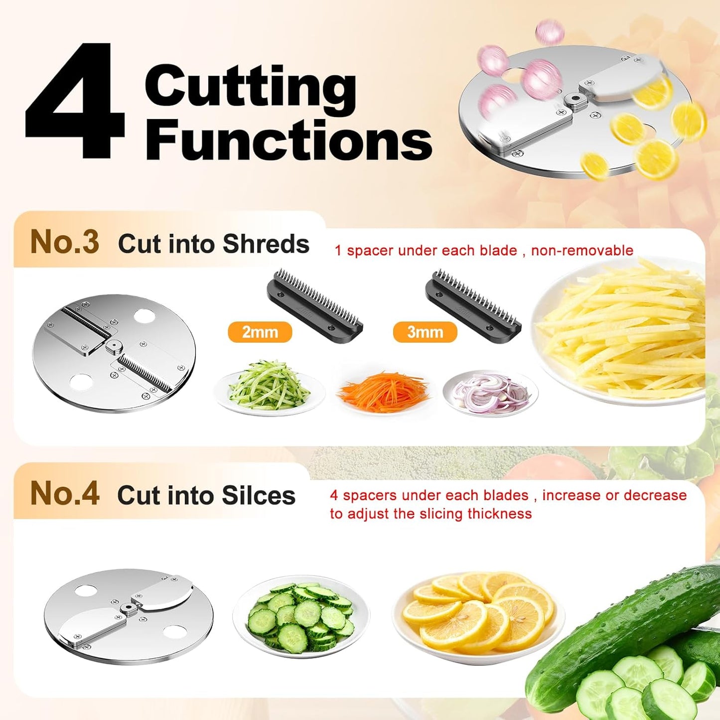 4-In-1 Electric Vegetable Chopper, 200W Vegetable Slicer Food Processor, Veggie Food Cutter With Slicing Shredding Dicing And Striping Function For Commercial Home Use