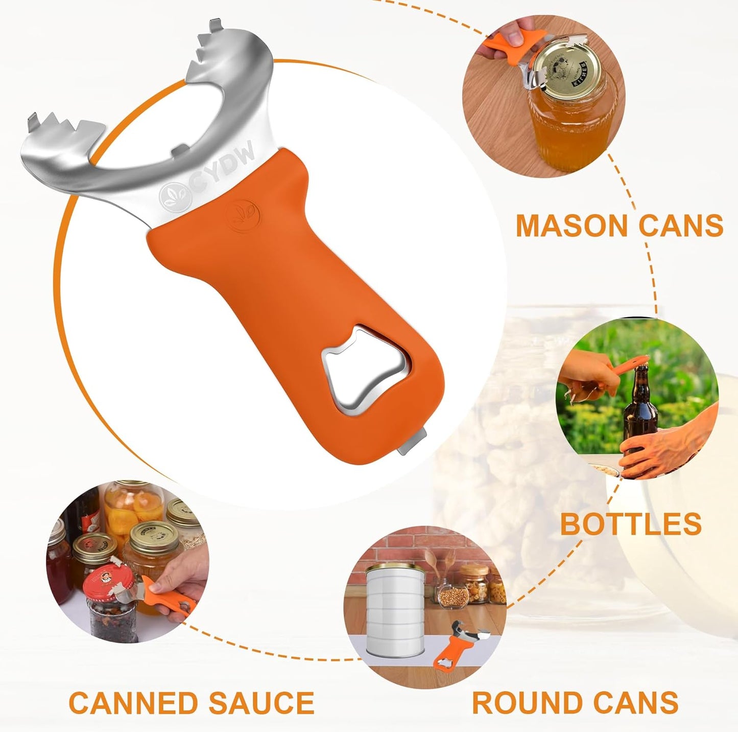 CYDW Mason Jar Opener Tool with Soft Touch Handle, No Lid Dents or Damage, Can Opener Manual Multi-Purpose, Easy Twist Manual Handheld Top Remover, Canning Supplies, Bottle Opener, Made for Lifetime