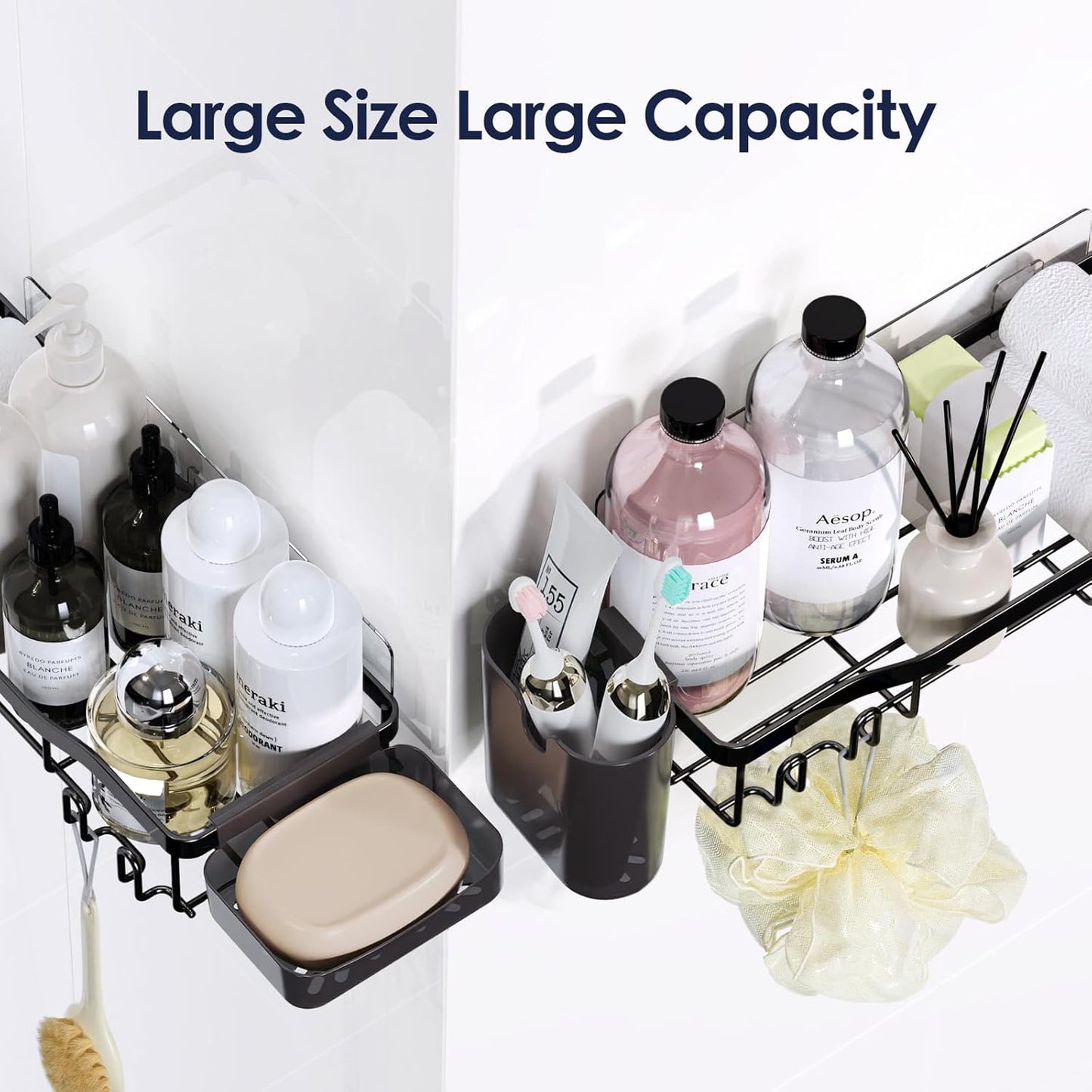 NESOMI Shower Caddy Adhesive Shower Organizer 7-Pack, Rustproof Stainless Steel Bathroom Shelves, Large Capacity No-Drill Rack Storage Accessories with Soap Dish Toothbrush Holder &24 Hooks Home Decor