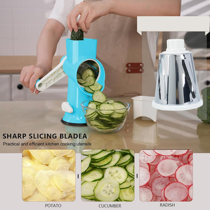 Rotary Cheese Grater with Handle-Versatile Cheese Grater Non-Slip Suction Base,Cheese Shredder & Food Slicer for Cheese,Carrots, Cucumbers,Nuts-Compact & Easy Clean Kitchen Kitchen Tool (blue)