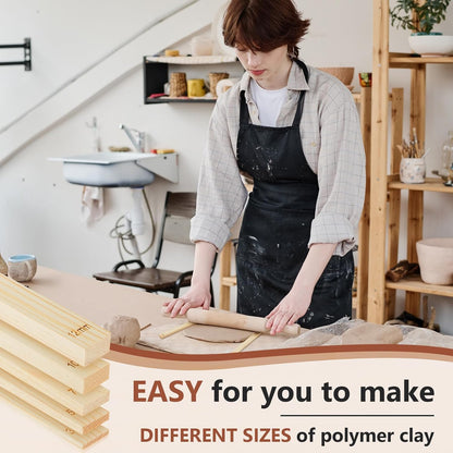 Sasylvia 10 Pcs Pottery Rolling Pin Guides Wood Teaching Rolling Mud Stick Guide Set Polymer Clay Depth Guide Pottery Tools Clay Mudboard Tools (5 Size,Wood Color)
