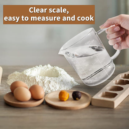 Newness 2-Cup Glass Measuring Cup For Baking and Cooking, (Upgraded, 3 Marking Including Cup/ML/Ounce Scale) Dishwasher, Freezer, Microwave, and Preheated Oven Safe, Essential Kitchen Tools