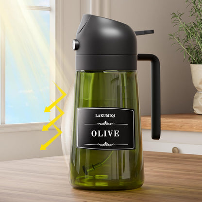 LAKUMIQI 2-in-1 Olive Oil Sprayer for Air Fryer – 16oz Glass Oil Dispenser & Cooking Oil Mister – Spray & Pour Bottle, Non-Aerosol, Leak-Resistant, for Salad, BBQ, Kitchen
