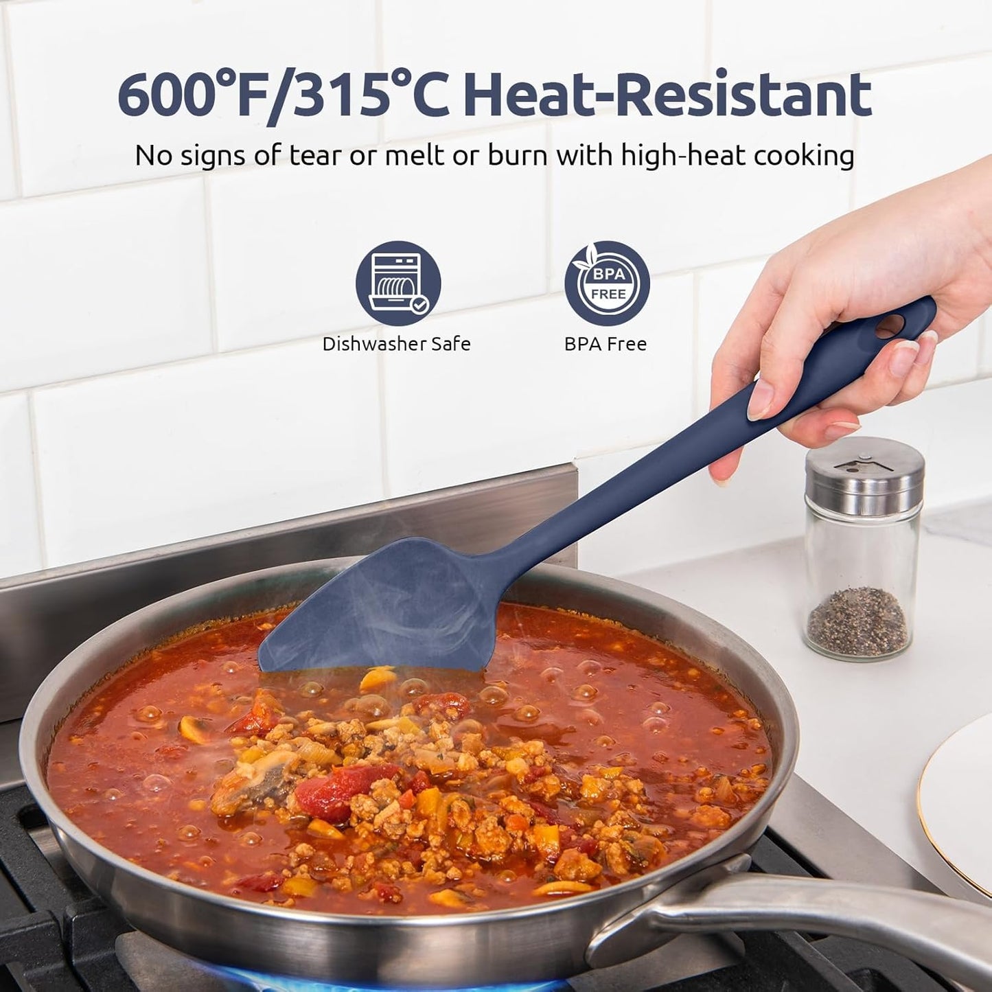 U-Taste 600ºF Heat Resistant Silicone Spatulas: Flexible Food-Grade Silicon Baking Scraper, Kitchen Cooking Mixing Utensils with Upgraded Sturdy Handle Tip for Nonstick Cookware (4-Pc., Midnight Blue)