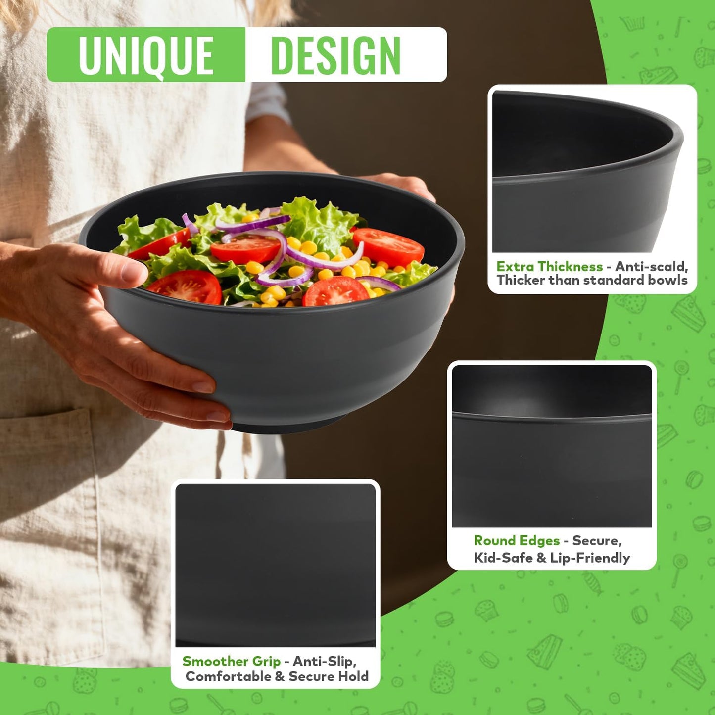 Wheat Straw Bowls Set with Lids, Unbreakable 40 OZ Cereal Bowls Set of 4, Salad Container for Lunch, Microwave & Dishwasher Safe Bowl Set for Kitchen, Picnic, RV, Camping, Multi