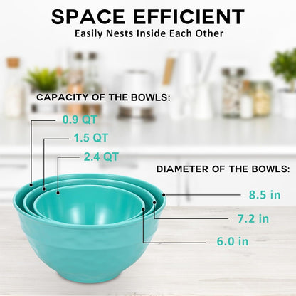 TP Large Mixing Bowl Set with Lids, Melamine Nesting Bowls Set for Pasta Baking Salad Mixing, Set of 3, Aztec Bloom