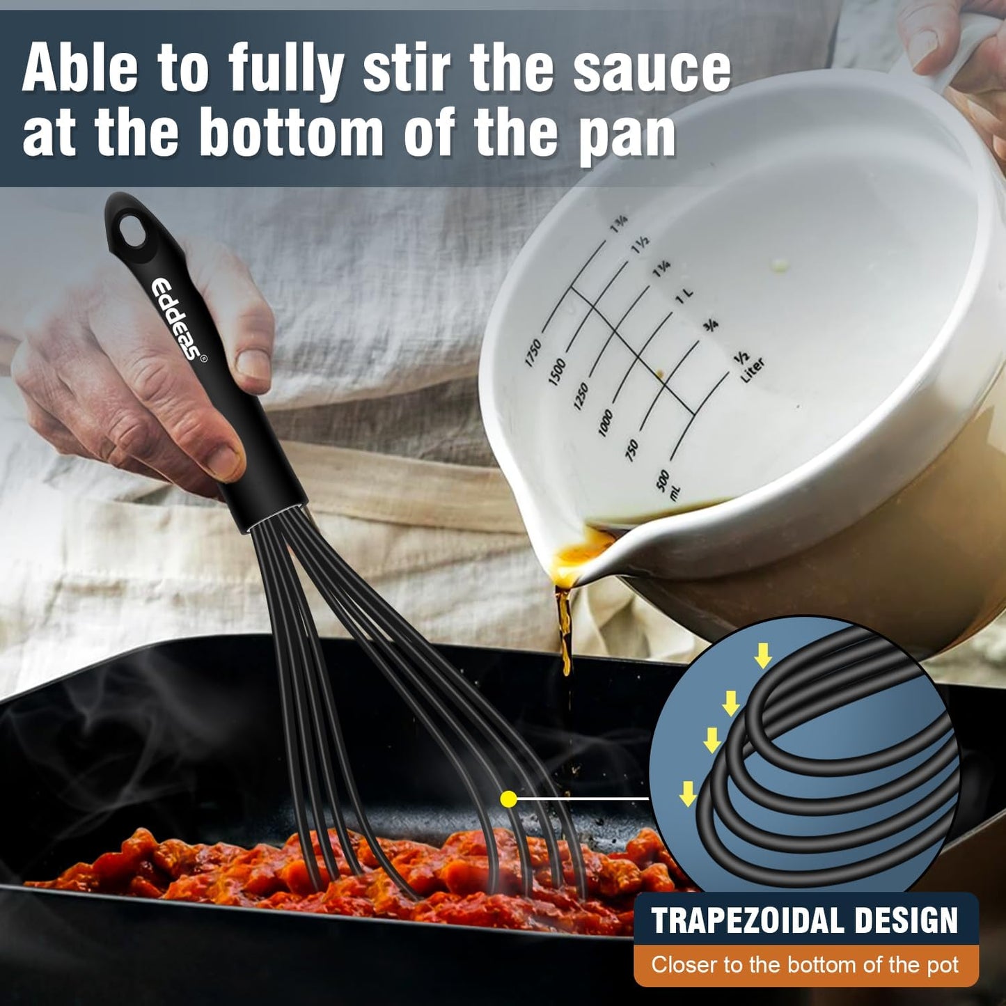 Whisks For Cooking - 500 °F Heat Resistant Silicone Whisk, Heavy Duty 7",9"&11inch Non-Scratch Balloon Kitchen Wisk tool Set, for cooking Wisking, Blending, Beating, Stirring, 3 Piece Black