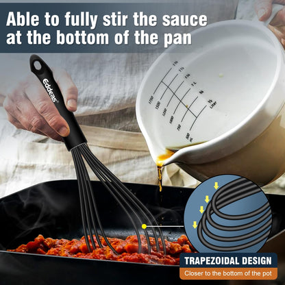 Whisks For Cooking - 500 °F Heat Resistant Silicone Whisk, Heavy Duty 7",9"&11inch Non-Scratch Balloon Kitchen Wisk tool Set, for cooking Wisking, Blending, Beating, Stirring, 3 Piece Black