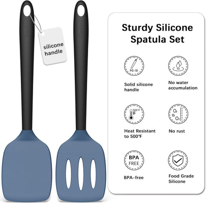 Coukre 2 Pack Silicone Spatula Set, High Heat Resistant, BPA Free Kitchen Spatula, Solid & Slotted Turner for Non-Stick Pans, Sautéing, and Flipping (2, PureBlack)