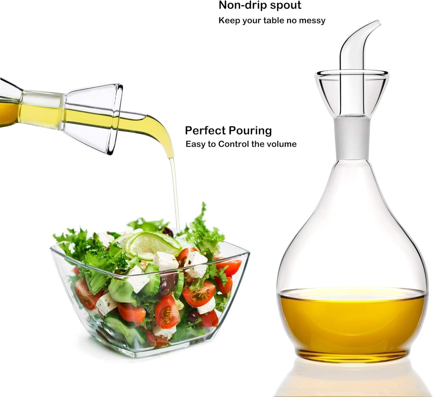 13ounce/ 380 ml Clear Glass Olive Oil Dispenser Bottle - Oil & Vinegar Cruet with Pourers and NO Funnel Needed - Olive Oil Carafe Decanter for Kitchen and BBQ
