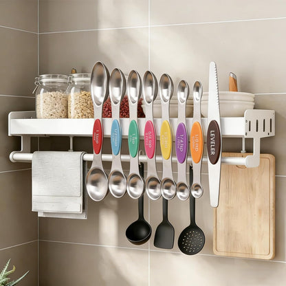 Magnetic Measuring Spoons Set of 8, Stainless Steel Double End Stackable Teaspoon for Cooking and Baking, Tablespoon with Leveler for Measuring Dry and Liquid Ingredients, Multicolor